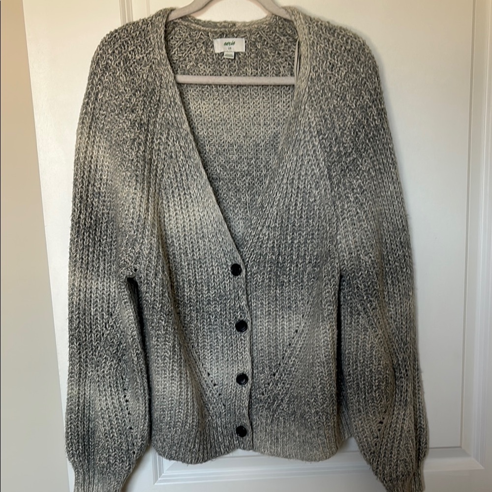 Gray Knit Cardigan Sweater